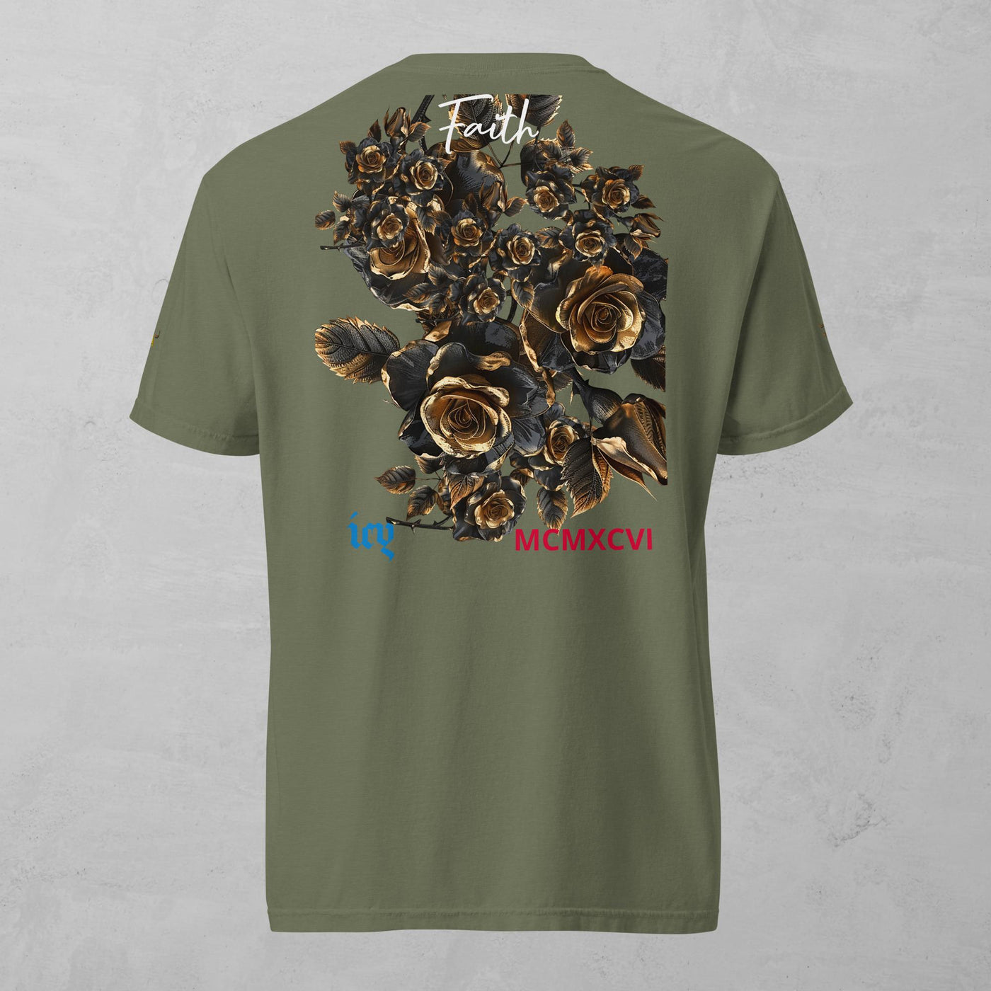 J.A Faith Gold Roses- Men's heavyweight t-shirt