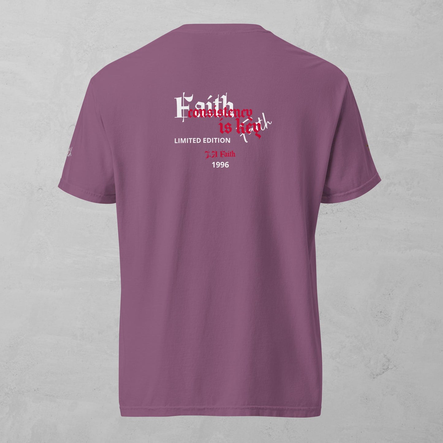 J.A Faith Consistency is Key Red heavyweight t-shirt