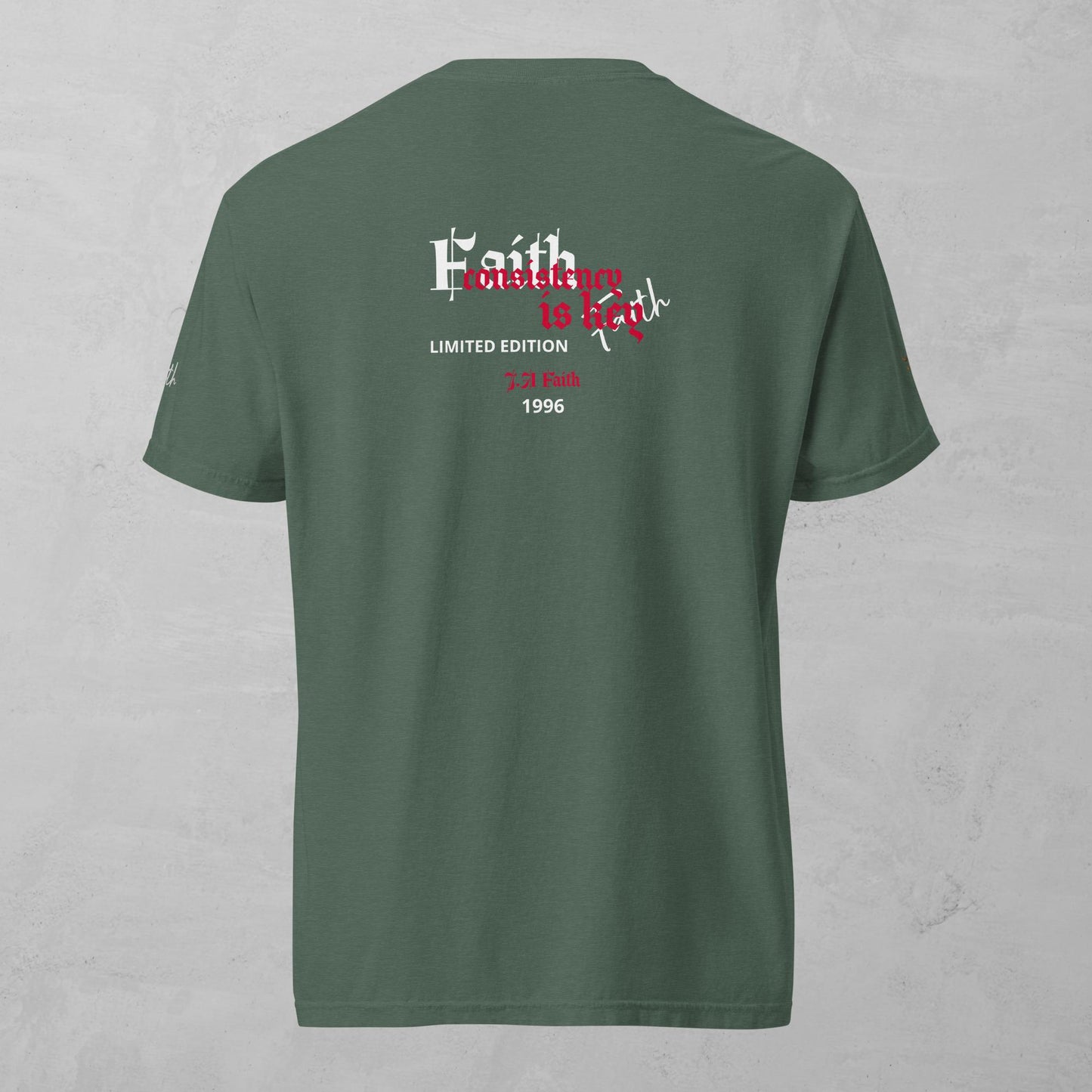 J.A Faith Consistency is Key Red heavyweight t-shirt