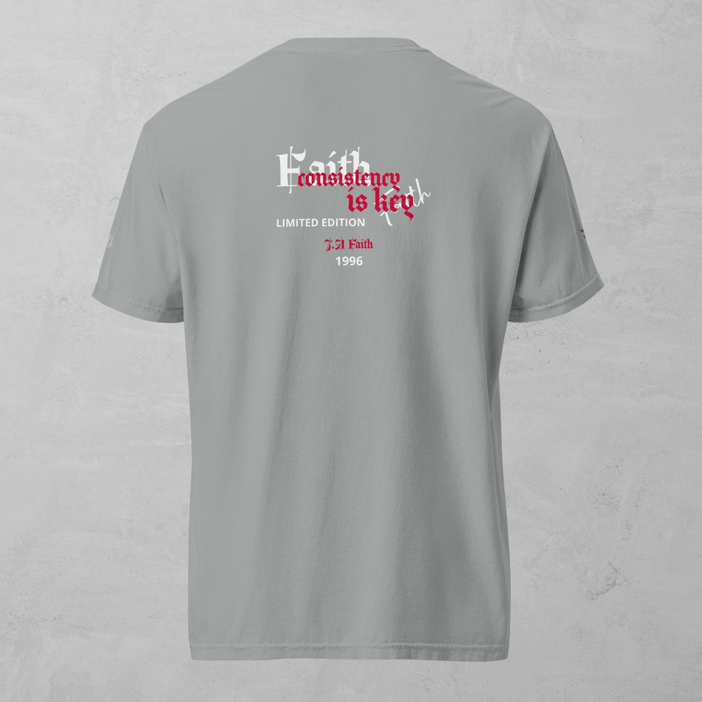 J.A Faith Consistency is Key Red heavyweight t-shirt