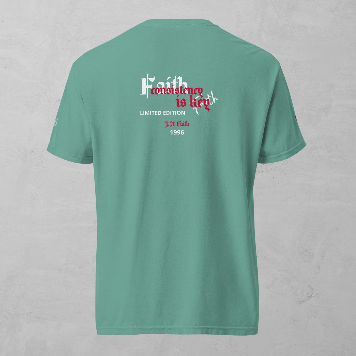 J.A Faith Consistency is Key Red heavyweight t-shirt