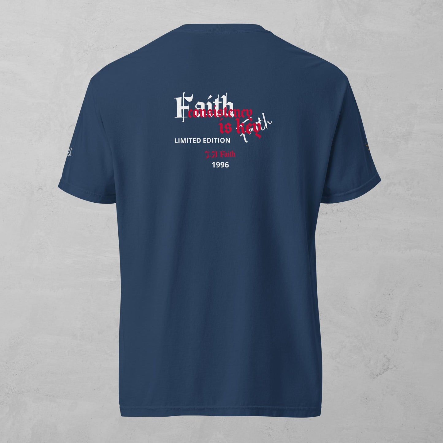 J.A Faith Consistency is Key Red heavyweight t-shirt